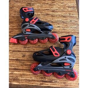 Roller Derby Tracer Kids Adjustable Inline Skates Black Red Medium Sz 11 12 1 2